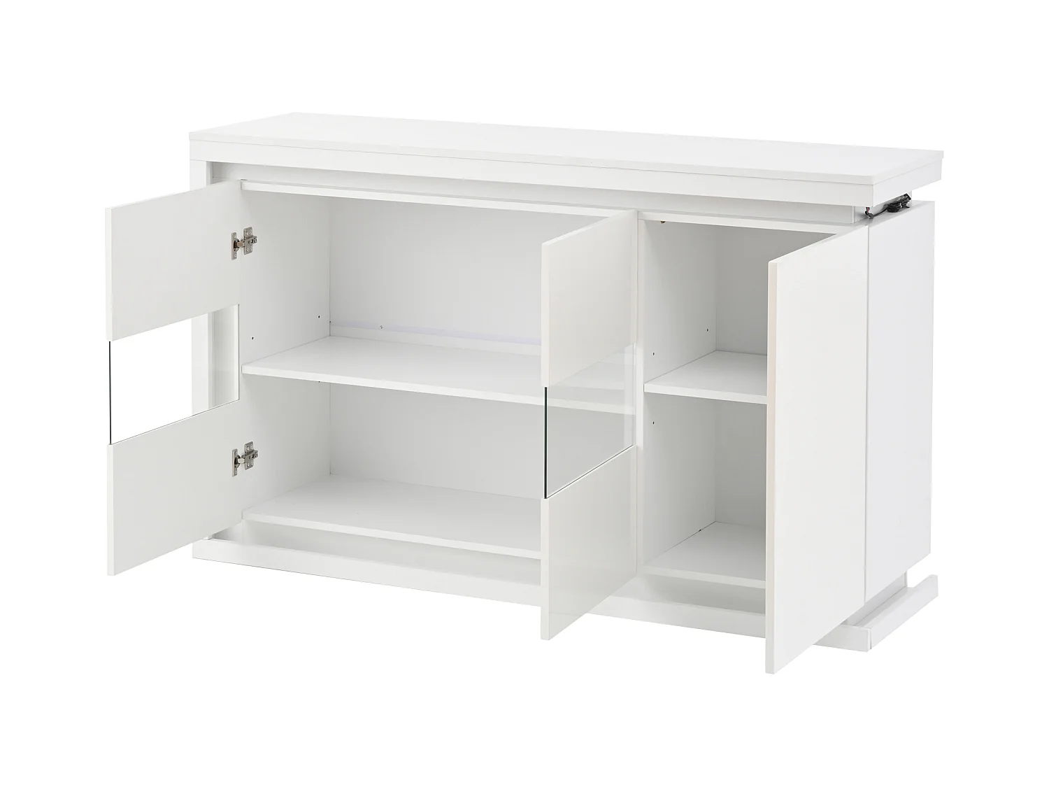 Buffet haut brillant 140×40×84 cm - 3 portes - avec éclairage LED - avec verre trempé - panneau de particules - blanc