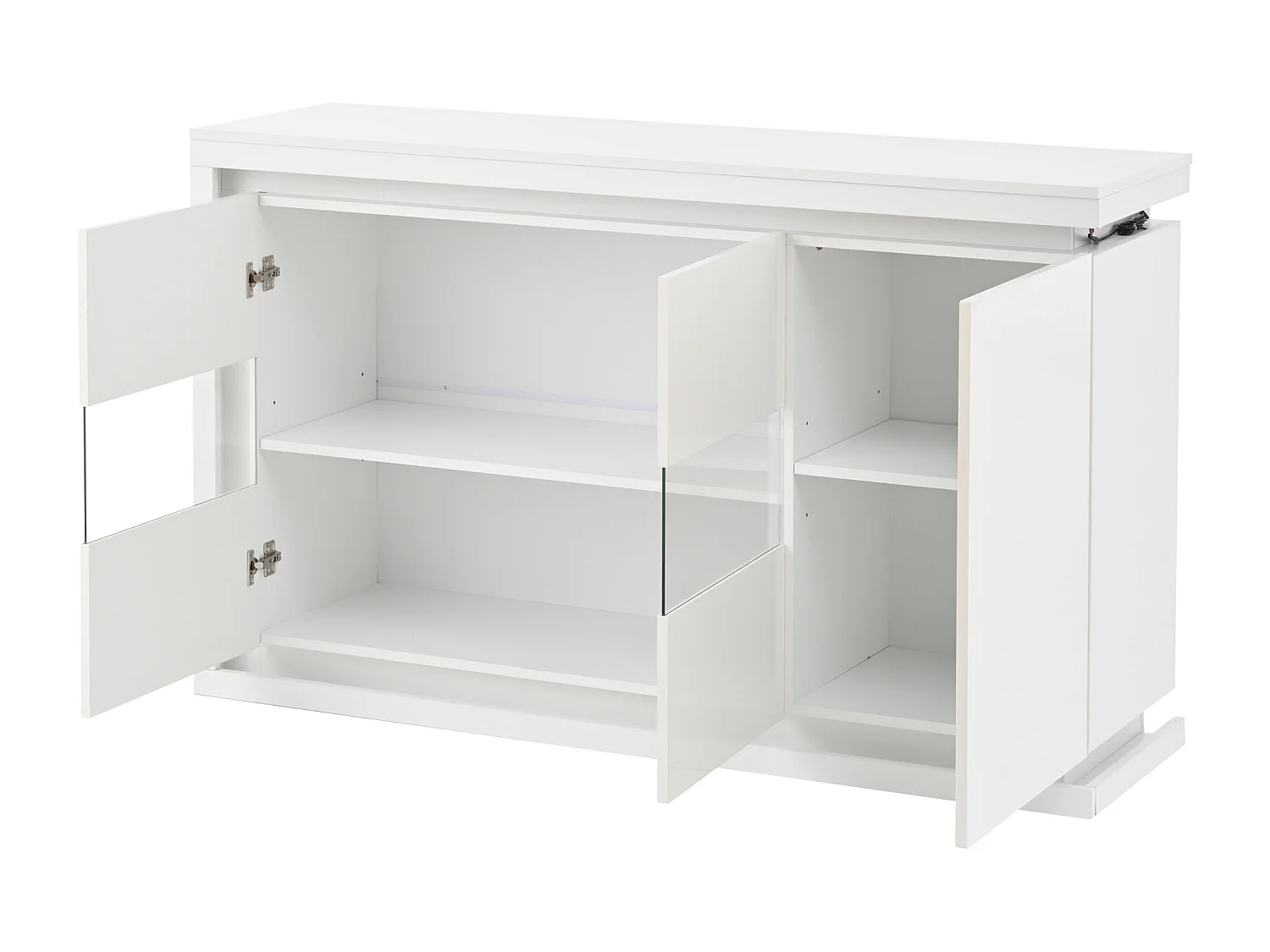 Buffet haut brillant 140×40×84 cm - 3 portes - avec éclairage LED - avec verre trempé - panneau de particules - blanc