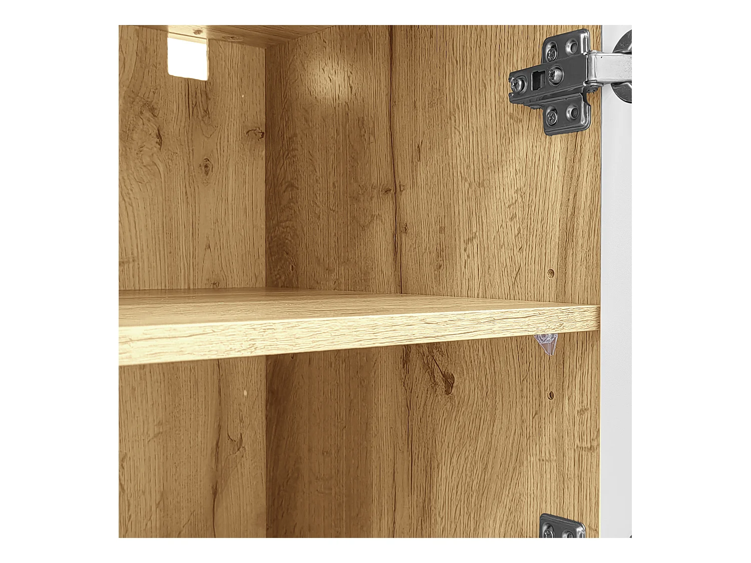 Buffet brillant 120x37x76.5 cm - Éclairage LED - 2 tiroirs et 2 portes - Étagères ouvertes - Blanc + Naturel