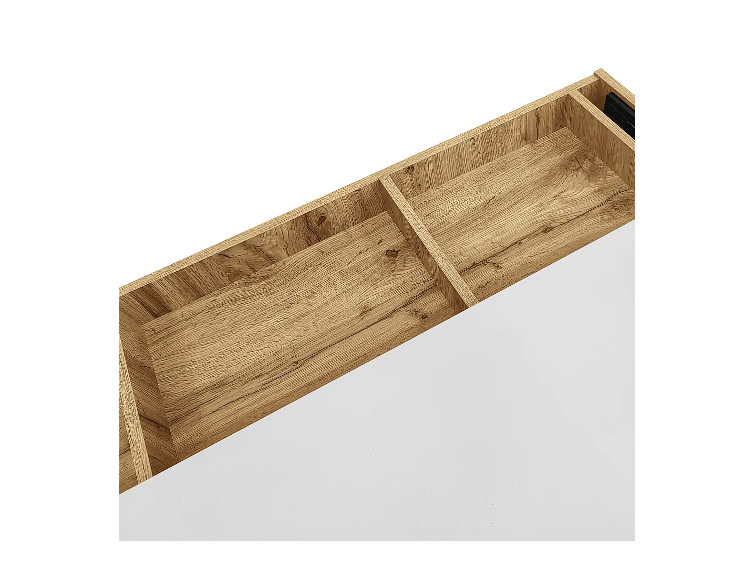 Buffet brillant 120x37x76.5 cm - Éclairage LED - 2 tiroirs et 2 portes - Étagères ouvertes - Blanc + Naturel