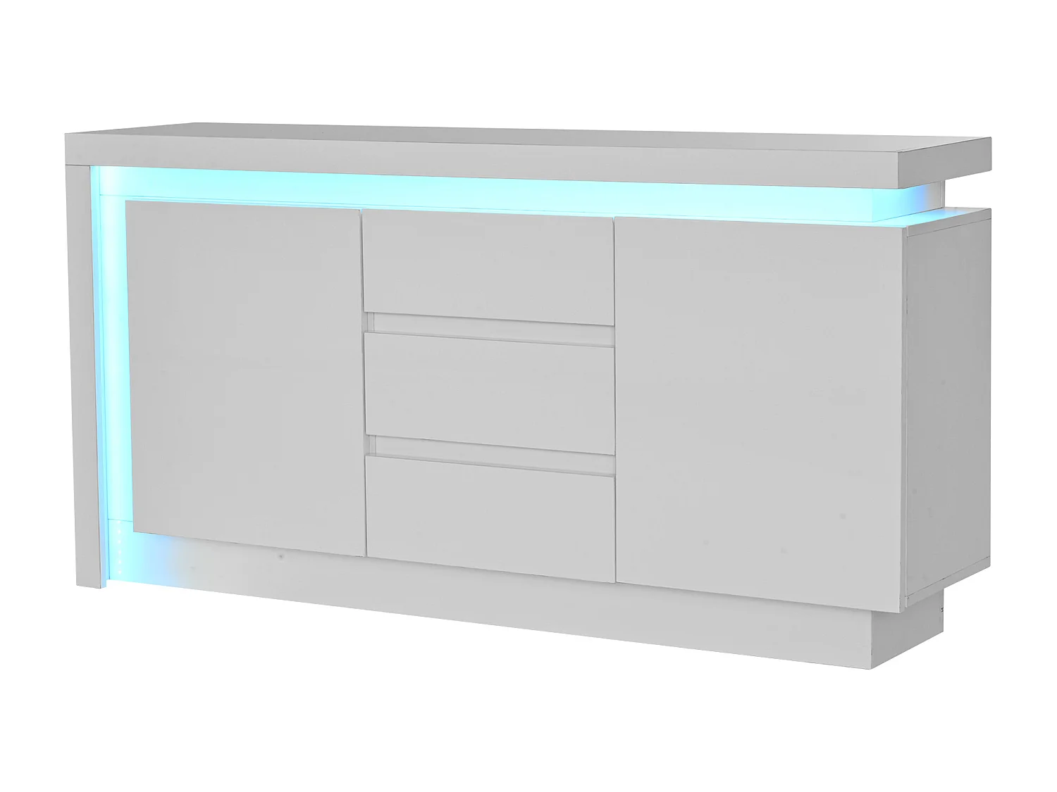 Hochglanz-Sideboard 140×35×72 cm - 2 Türen und 3 Schubladen - mit LED-Beleuchtung - mit verstellbaren Regalen - weiß