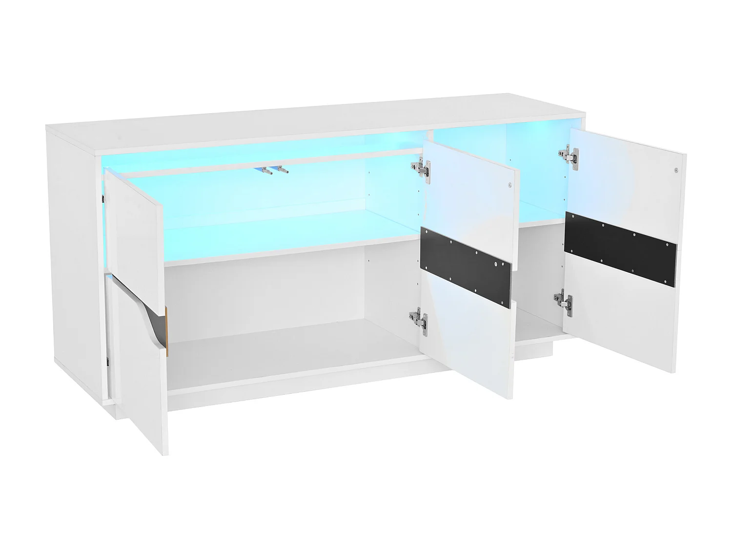 Buffet brillant 140x40x76cm - 3 portes - avec éclairage LED - avec étagères réglables - panneaux de particules - blanc