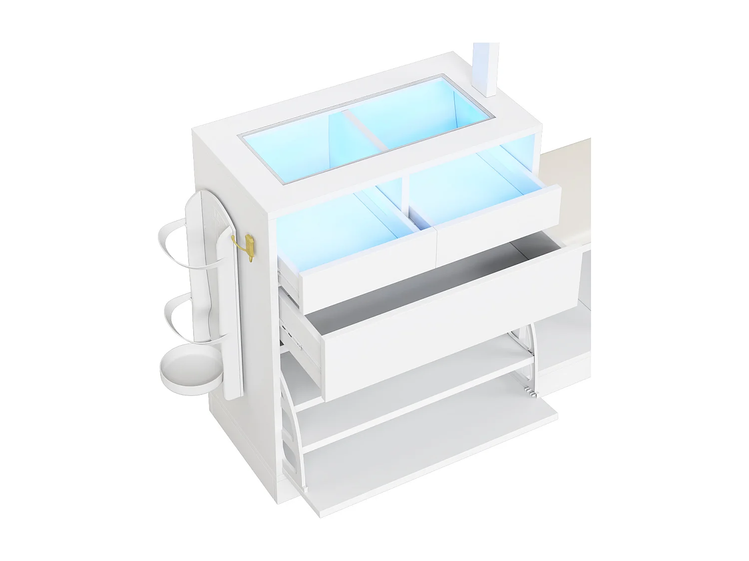 Ensemble vestiaire d'entrée 163×35×161 cm - avec tringle à vêtements et miroir - banc à chaussures et meuble à chaussures - avec LED - Blanc