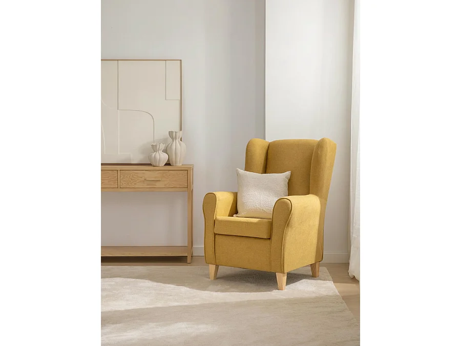 Fauteuil tapissé moutarde 102 cm x 78 cm-Dan