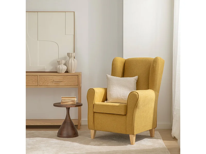 Fauteuil tapissé moutarde 102 cm x 78 cm-Dan
