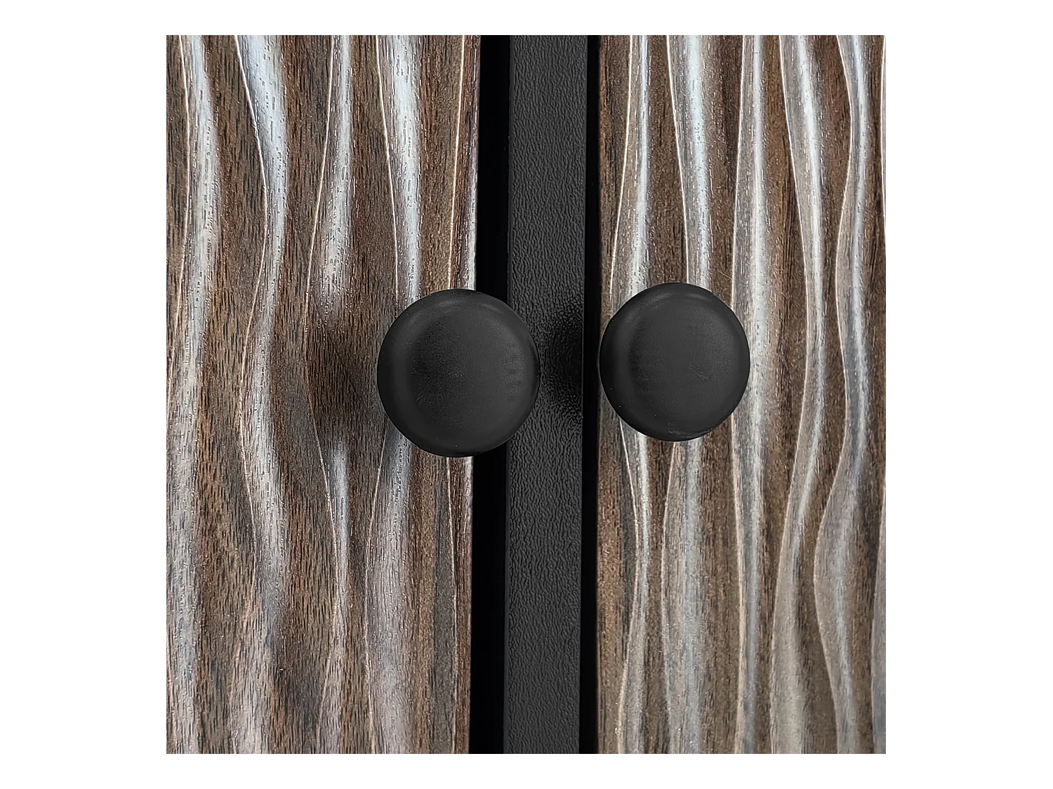 Meuble TV 180x38x50 cm - 2 portes et 3 tiroirs - MDF + panneaux de particules - Noir + Naturel