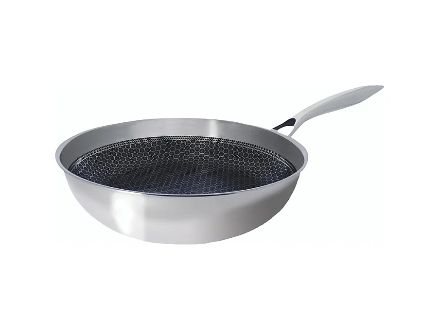 Poêle sauteuse Ogo WOK BLACK CUBE 28 CM en acier inoxydable avec fond nid d'abeille - Tous feux dont induction