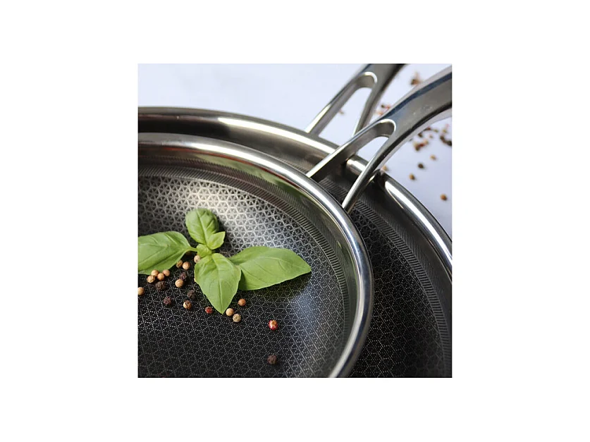 Poêle sauteuse Ogo WOK BLACK CUBE 28 CM en acier inoxydable avec fond nid d'abeille - Tous feux dont induction