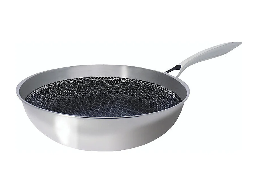 Poêle sauteuse Ogo WOK BLACK CUBE 28 CM en acier inoxydable avec fond nid d'abeille - Tous feux dont induction