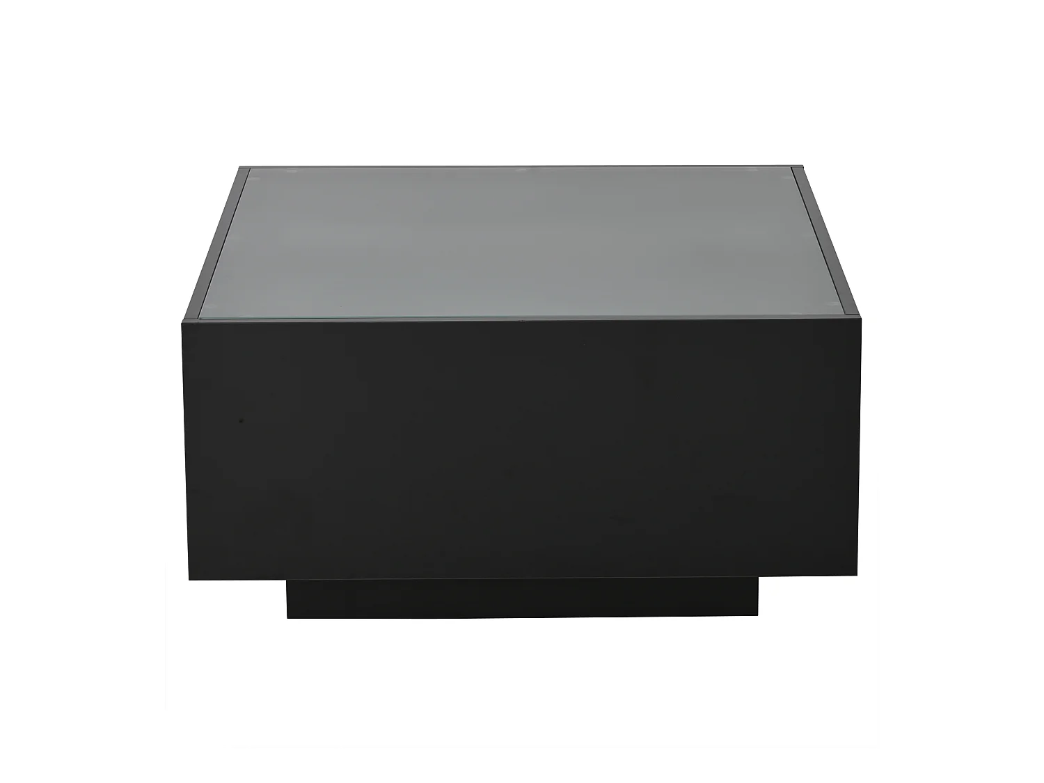 Table basse carrée brillante 70x70x36 cm - plateau en verre - avec éclairage LED - panneaux de particules - noir