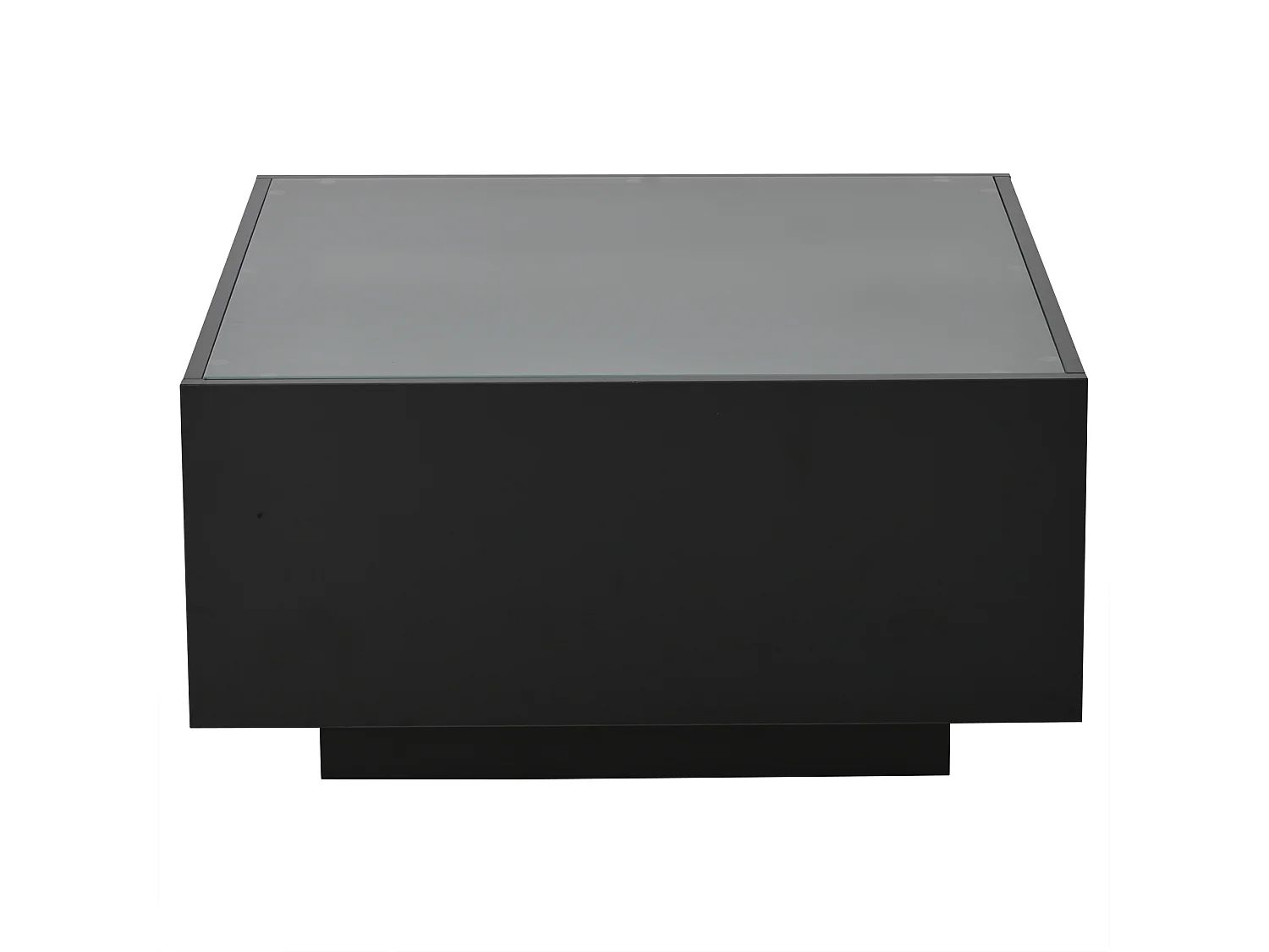 Table basse carrée brillante 70x70x36 cm - plateau en verre - avec éclairage LED - panneaux de particules - noir