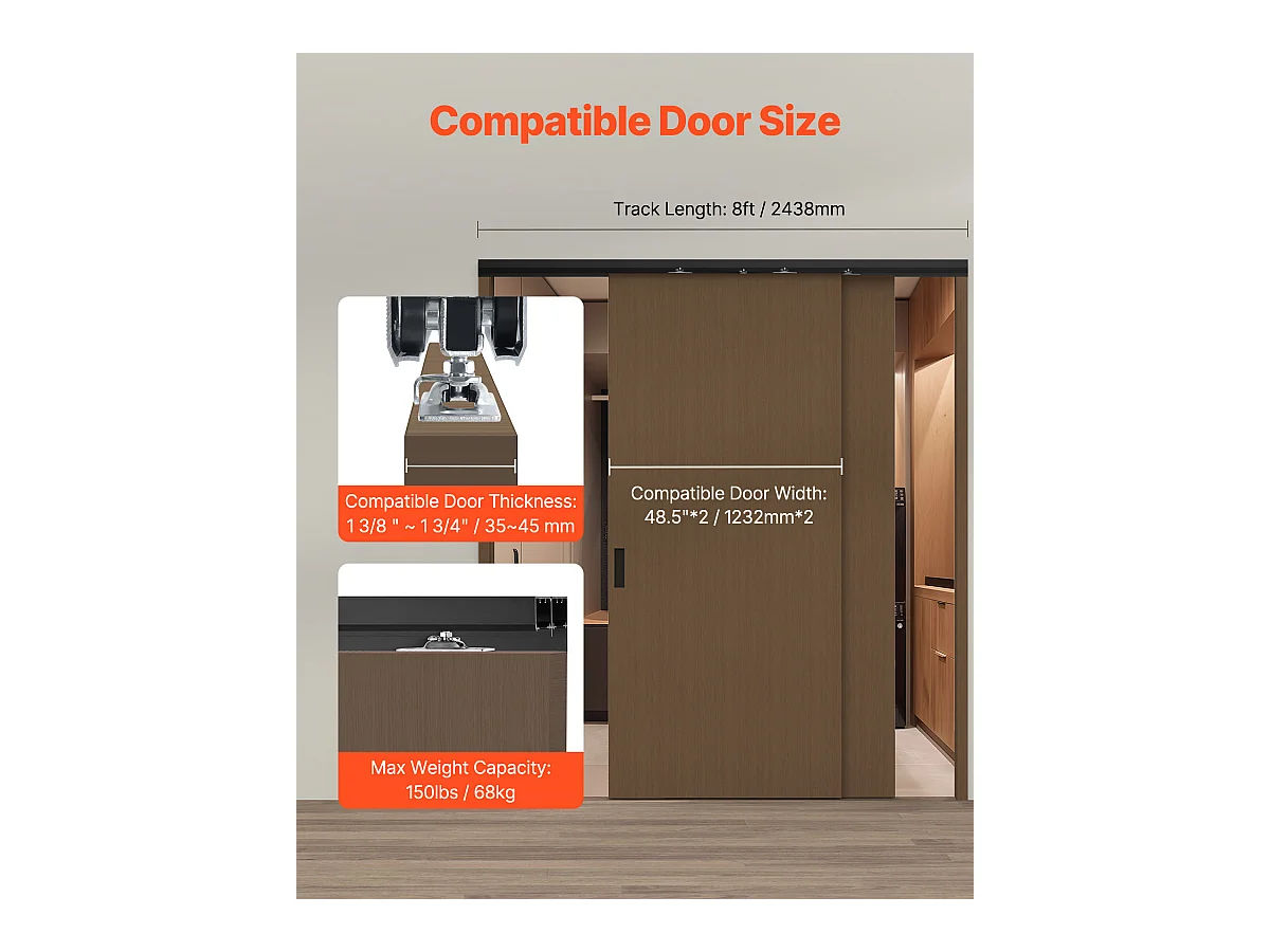 Kit de Quincaillerie pour Porte de Dérivation SucceBuy de 243.84cm pour Système à 2 Portes