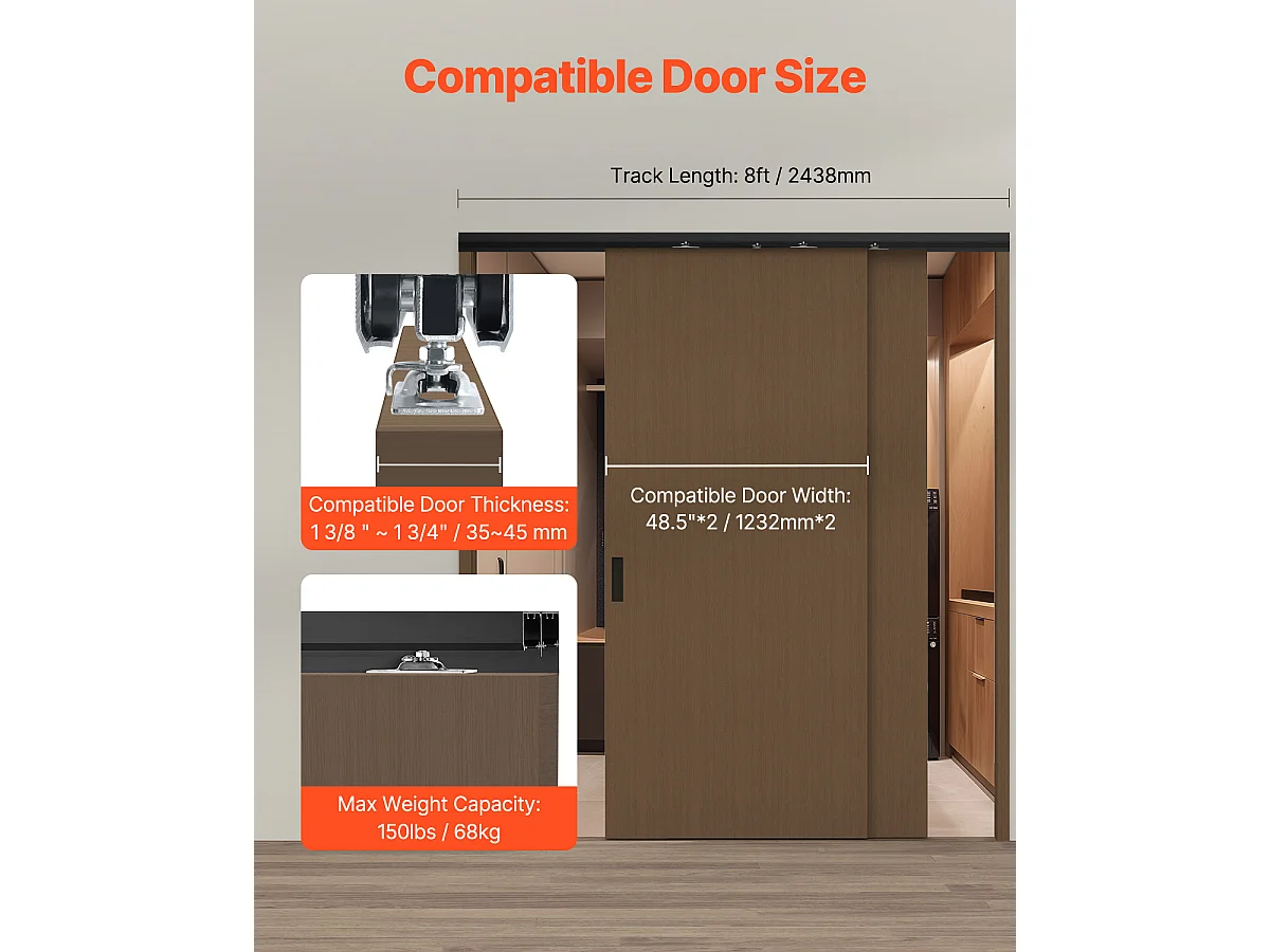 Kit de Quincaillerie pour Porte de Dérivation SucceBuy de 243.84cm pour Système à 2 Portes