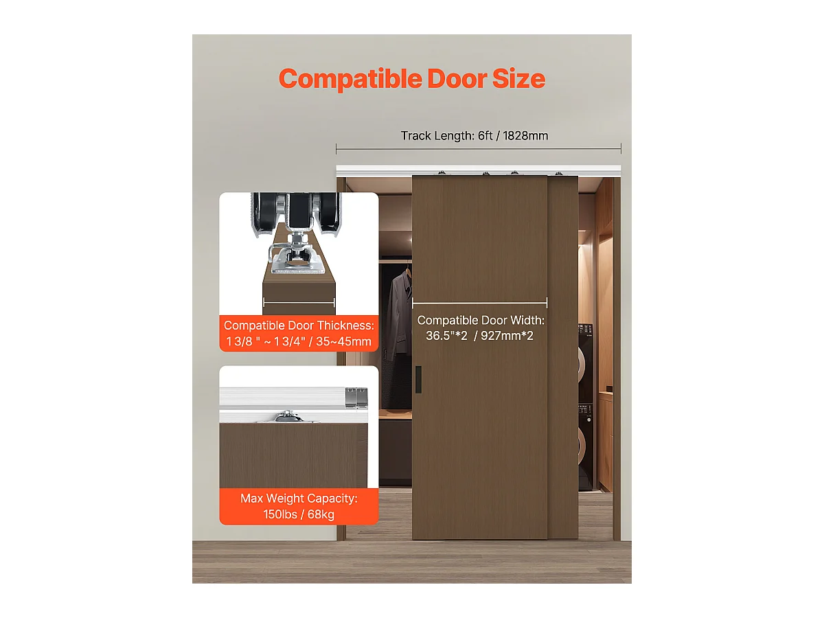 Kit de Quincaillerie pour Porte de Dérivation SucceBuy de 182.88cm pour Système à 2 Portes