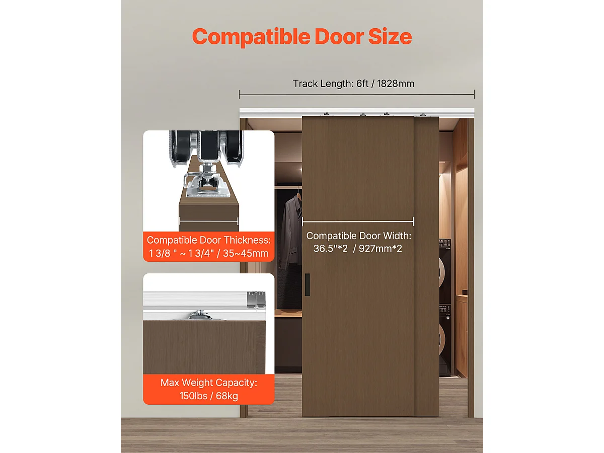 Kit de Quincaillerie pour Porte de Dérivation SucceBuy de 182.88cm pour Système à 2 Portes