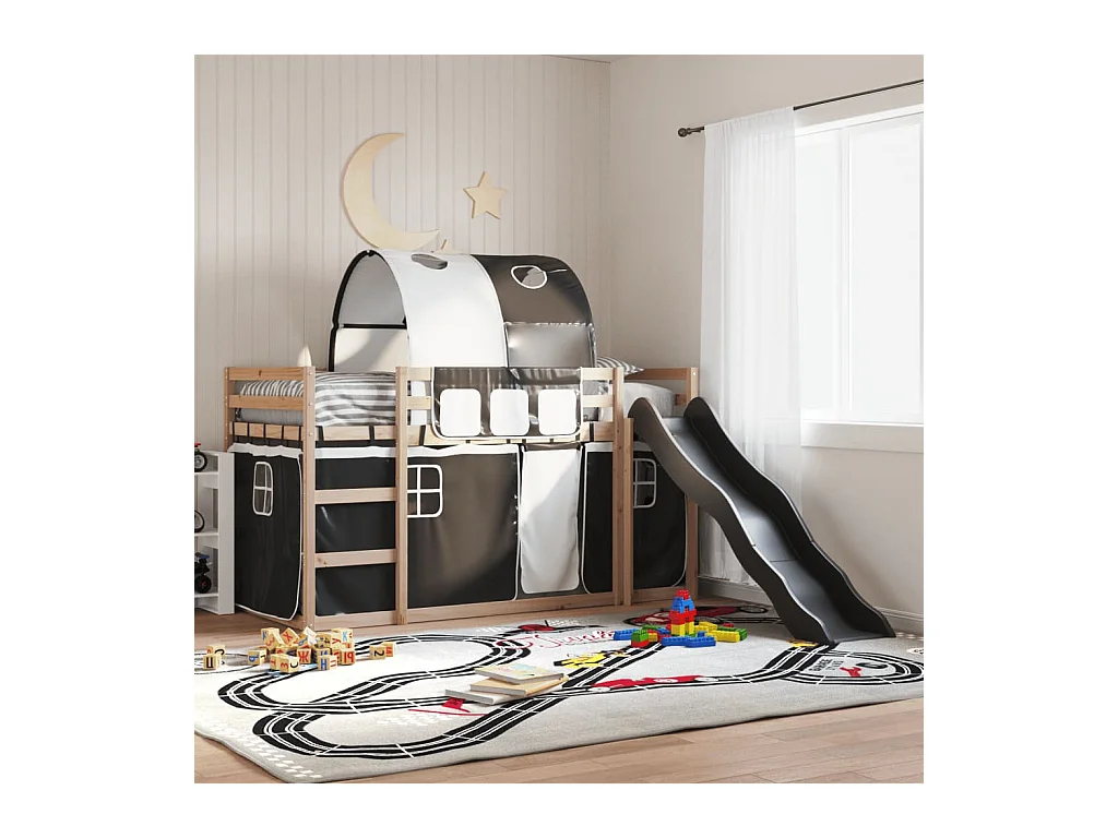 Lit superposé sans matelas avec toboggan blanc noir 90x190 cm
