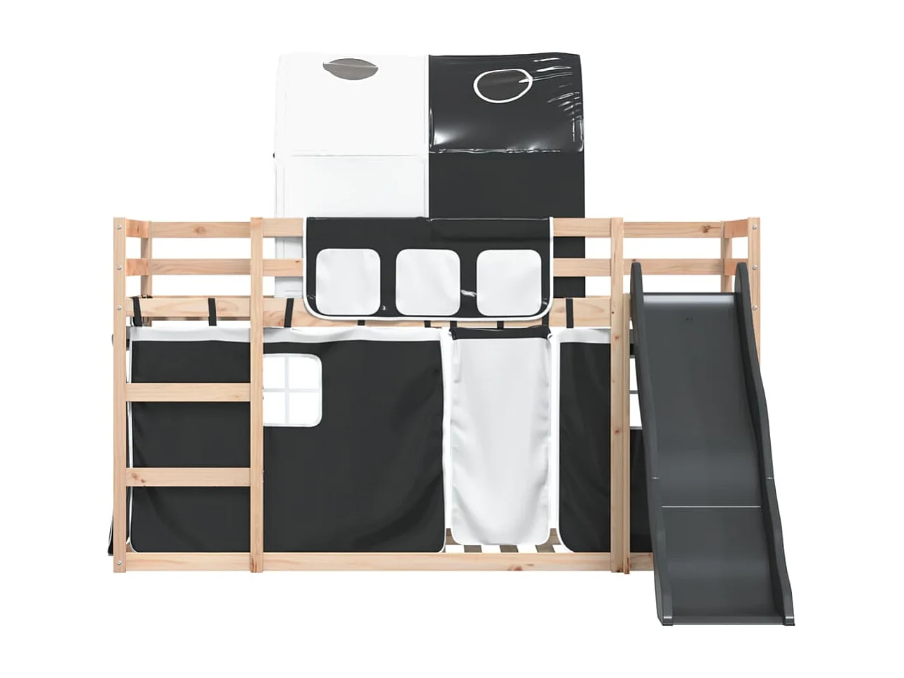 Lit superposé sans matelas avec toboggan blanc noir 90x190 cm