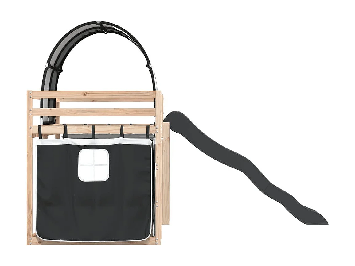 Lit superposé sans matelas avec toboggan blanc noir 90x190 cm