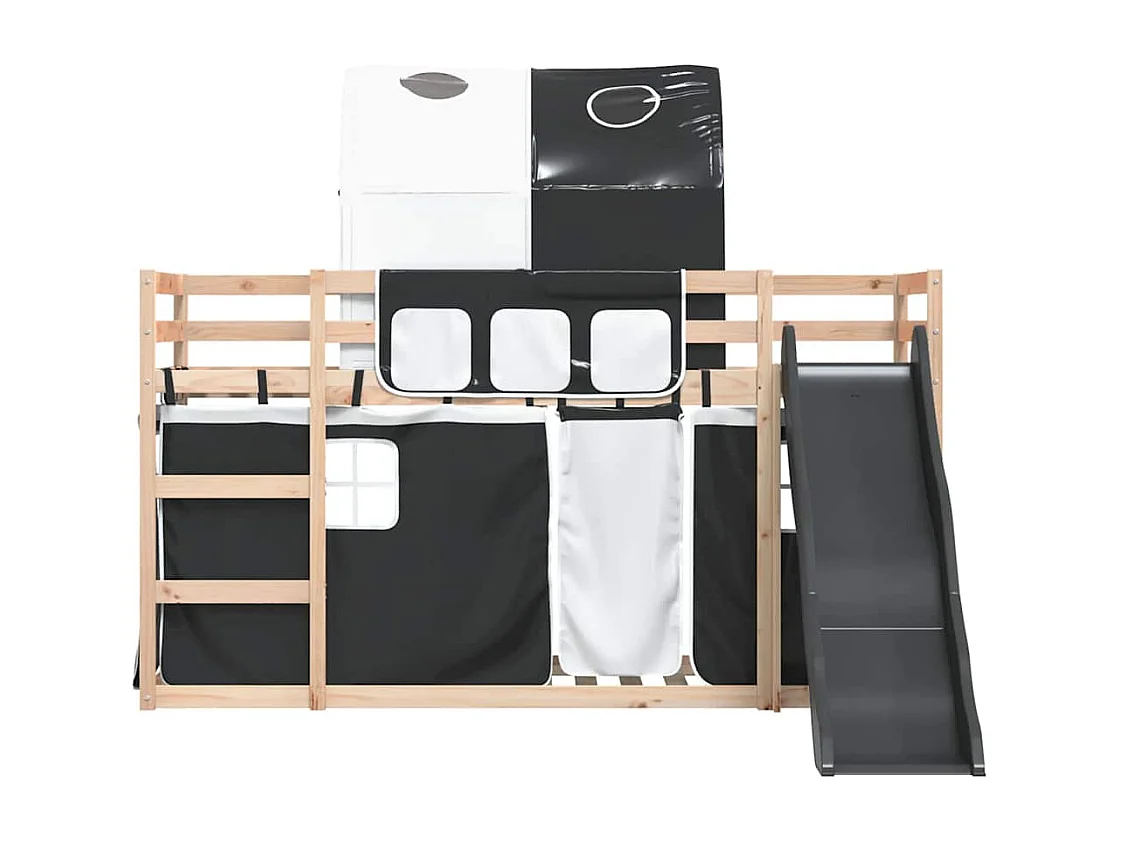 Lit superposé sans matelas avec toboggan blanc noir 90x190 cm