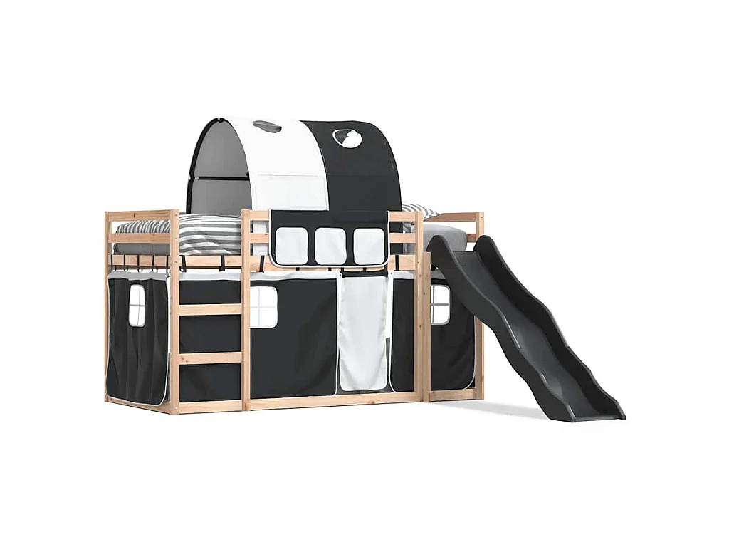 Lit superposé sans matelas avec toboggan blanc noir 90x190 cm