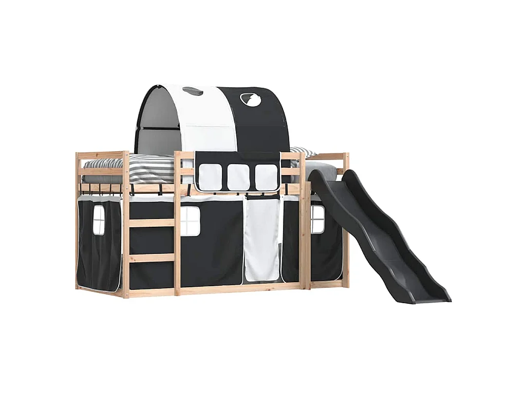 Lit superposé sans matelas avec toboggan blanc noir 90x190 cm