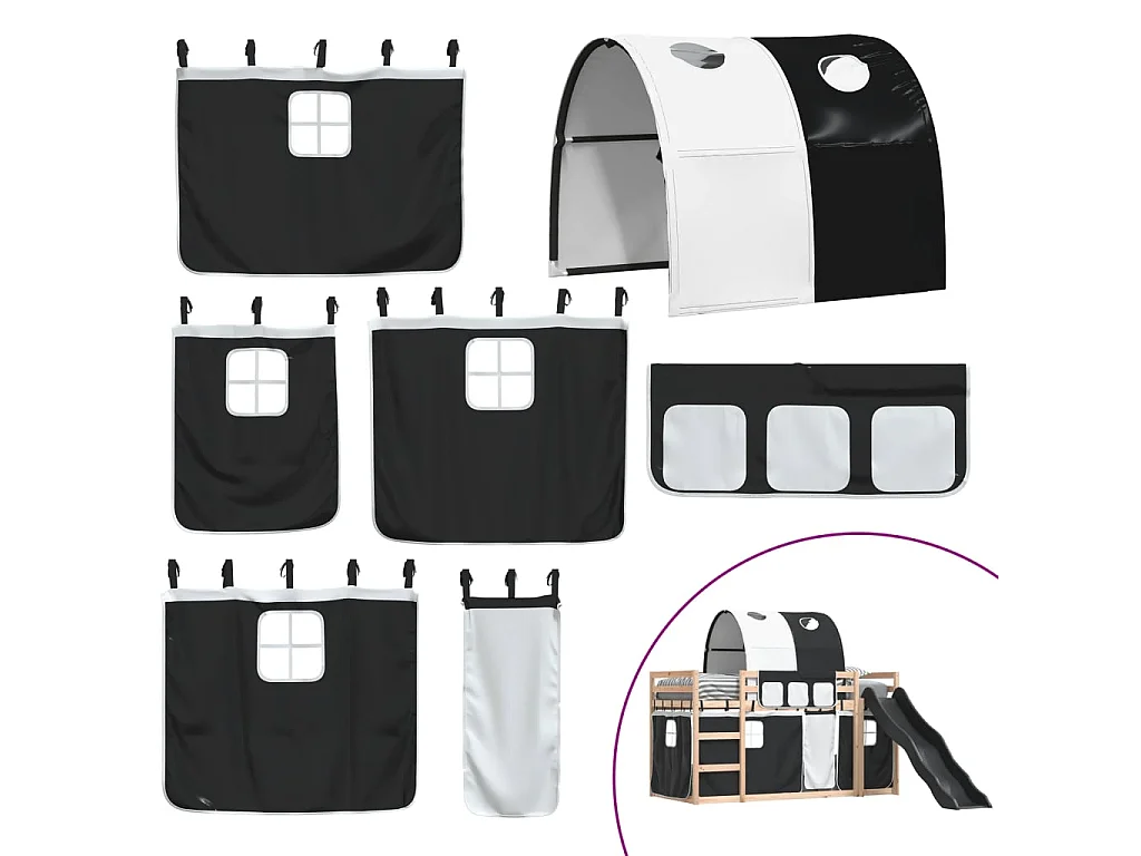 Lit superposé sans matelas avec toboggan blanc noir 90x190 cm