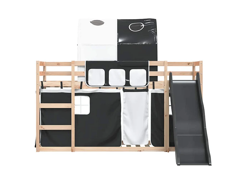 Lit superposé sans matelas avec toboggan blanc noir 90x190 cm