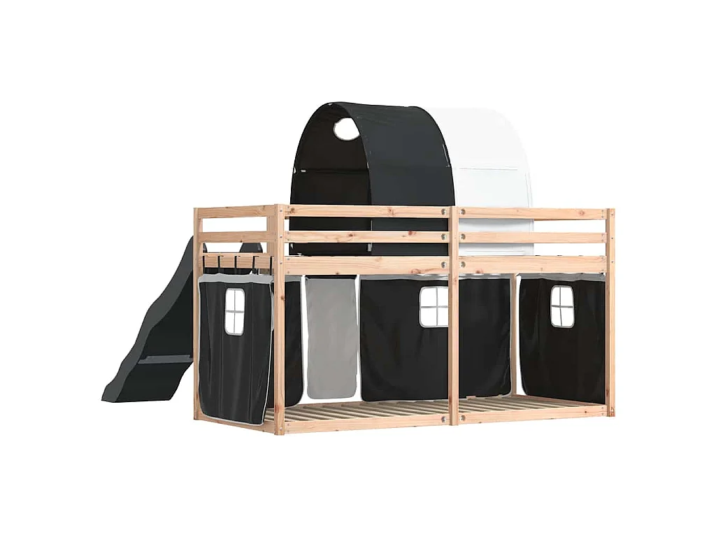 Lit superposé sans matelas avec toboggan blanc noir 90x190 cm