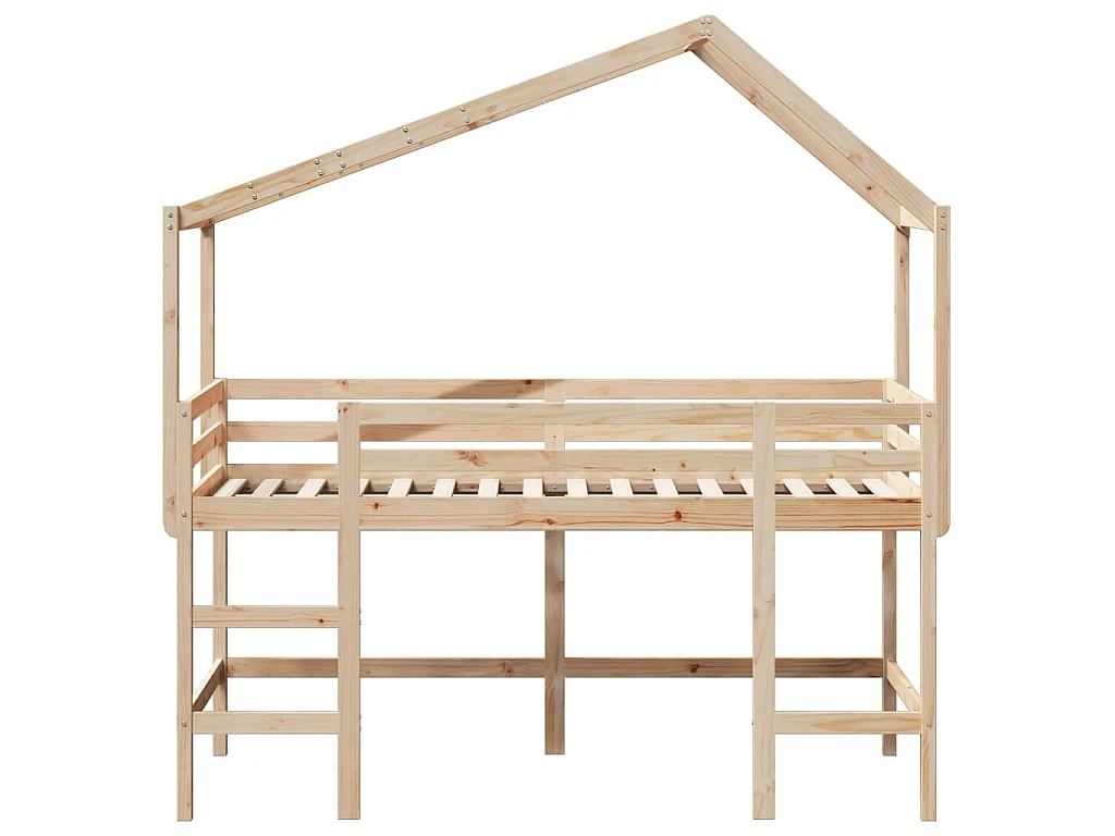 Halfhoogslaper met ladder en bedhuis grenenhout 90x190 cm