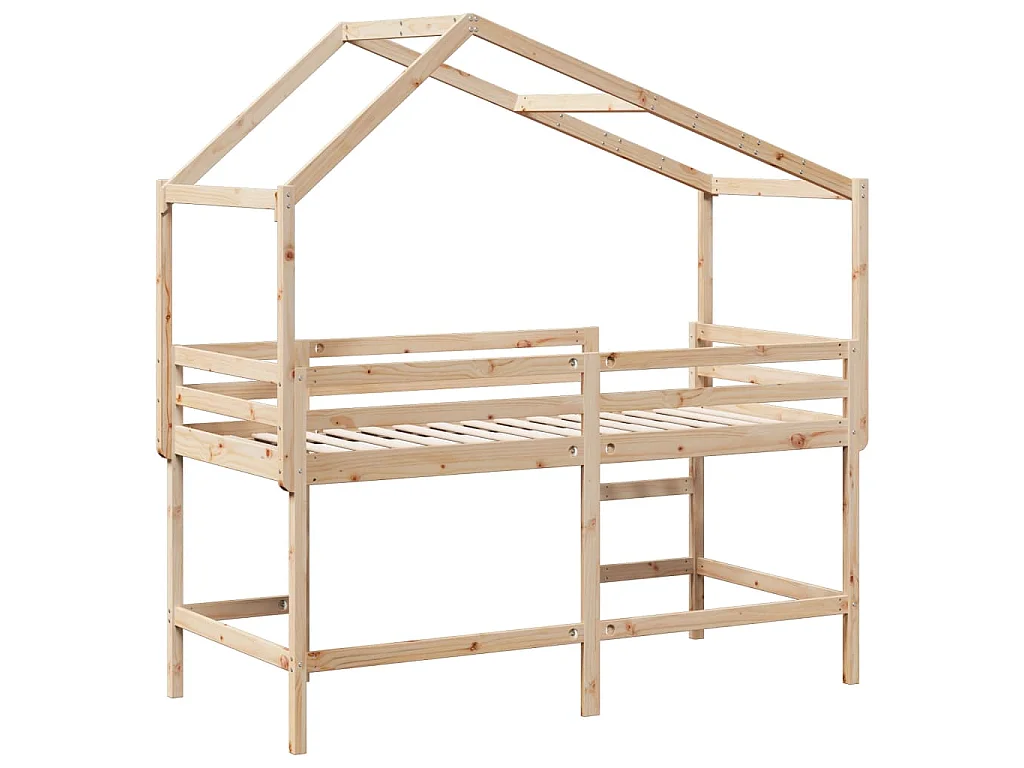 Halfhoogslaper met ladder en bedhuis grenenhout 90x190 cm