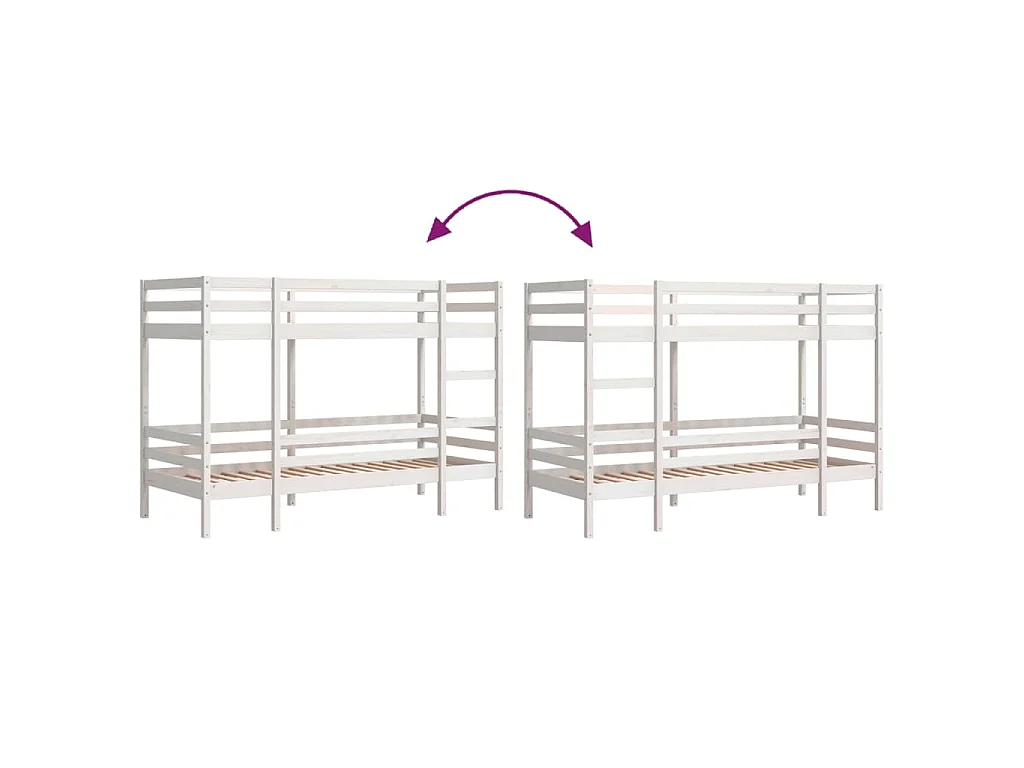 Lit superposé sans matelas blanc 80x200 cm bois de pin massif