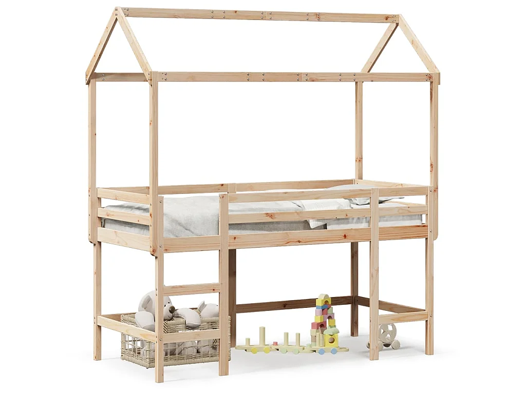 Lit superposé avec échelle et toit sans matelas 80x200 cm