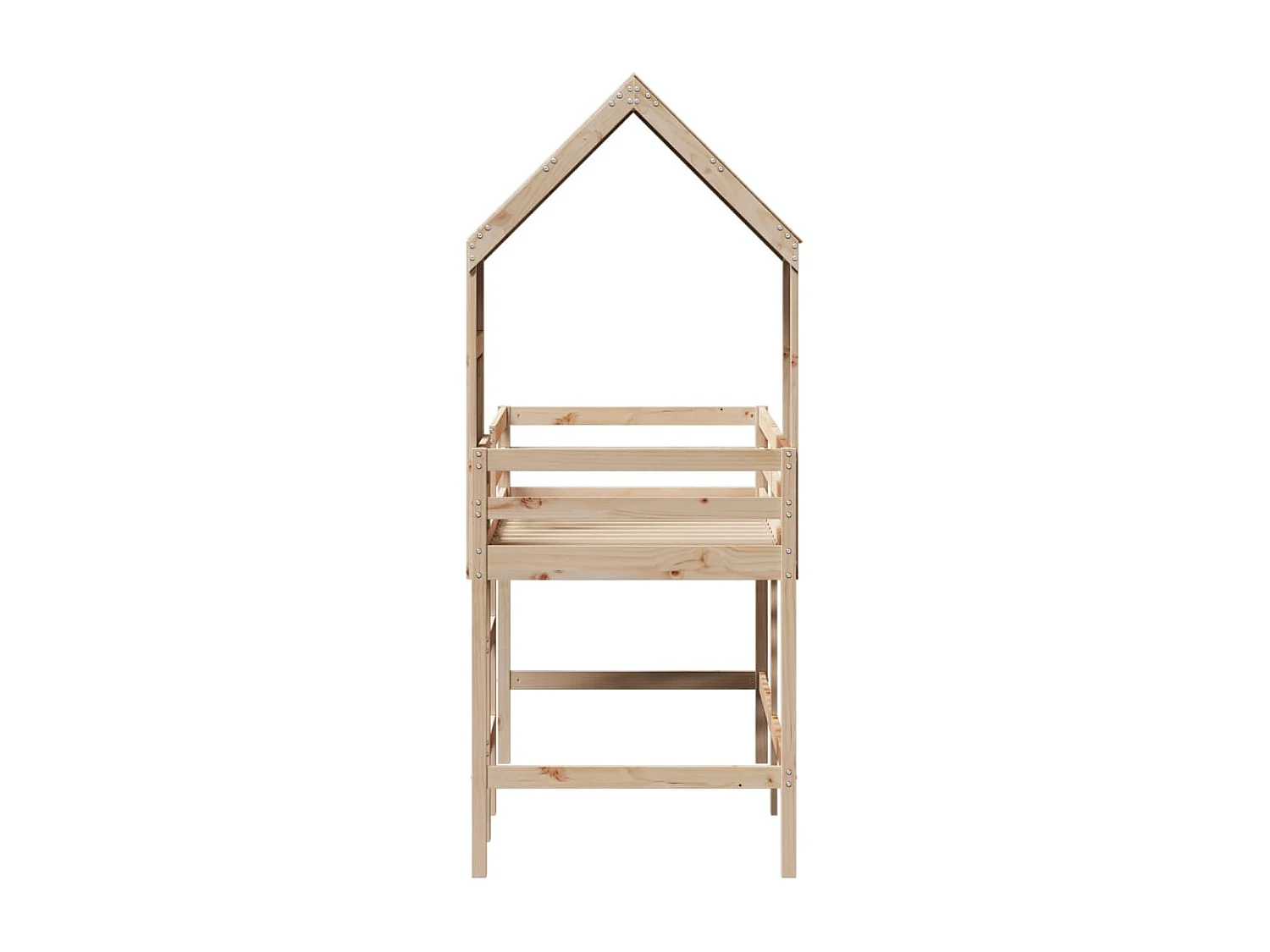 Cama alta c/ escada e telhado 80x200 cm pinho maciço