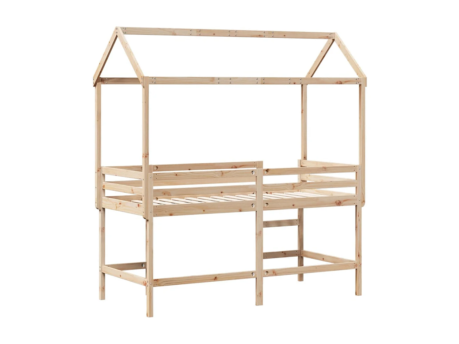 Hochbett mit Leiter und Dach 90x200 cm Massivholz Kiefer