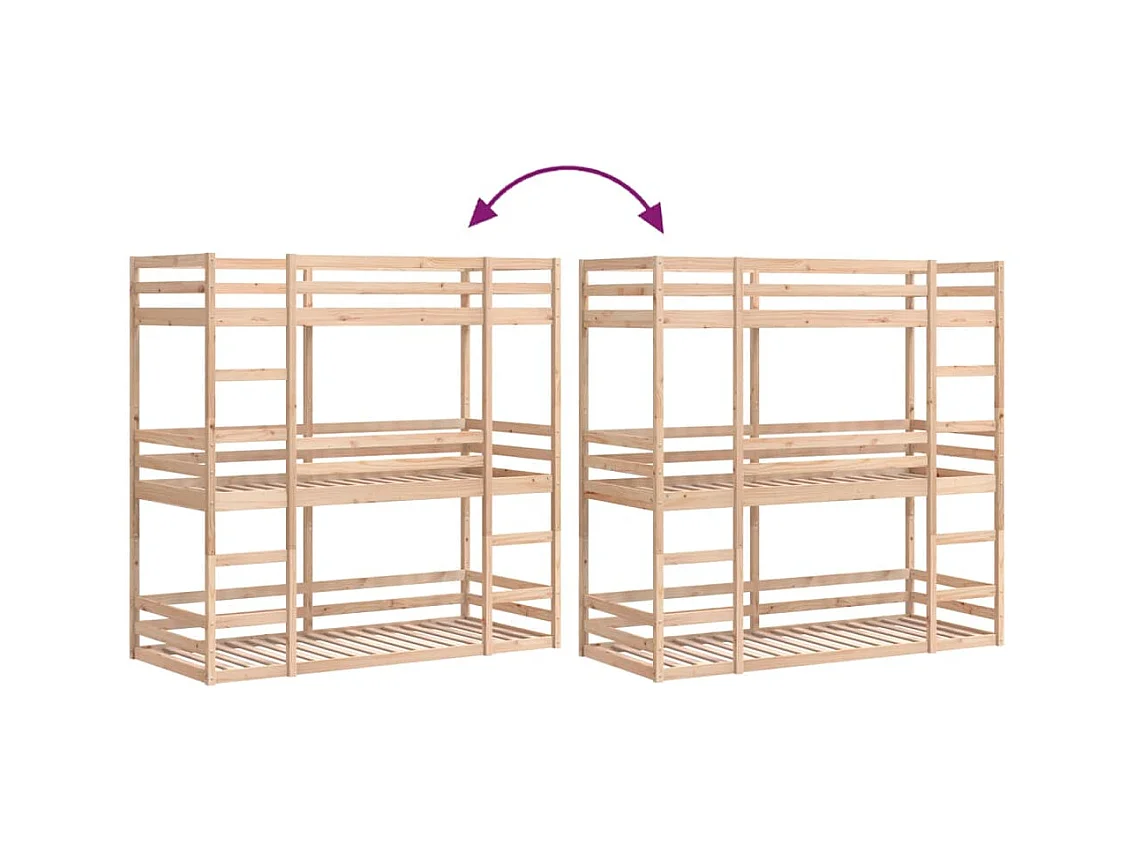 Lit superposé triple sans matelas 90x200 cm bois de pin massif