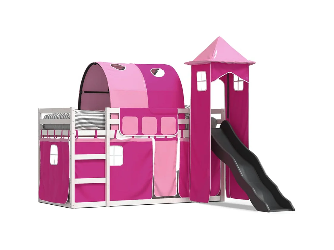 Lit superposé sans matelas avec toboggan et rideaux 90x190 cm