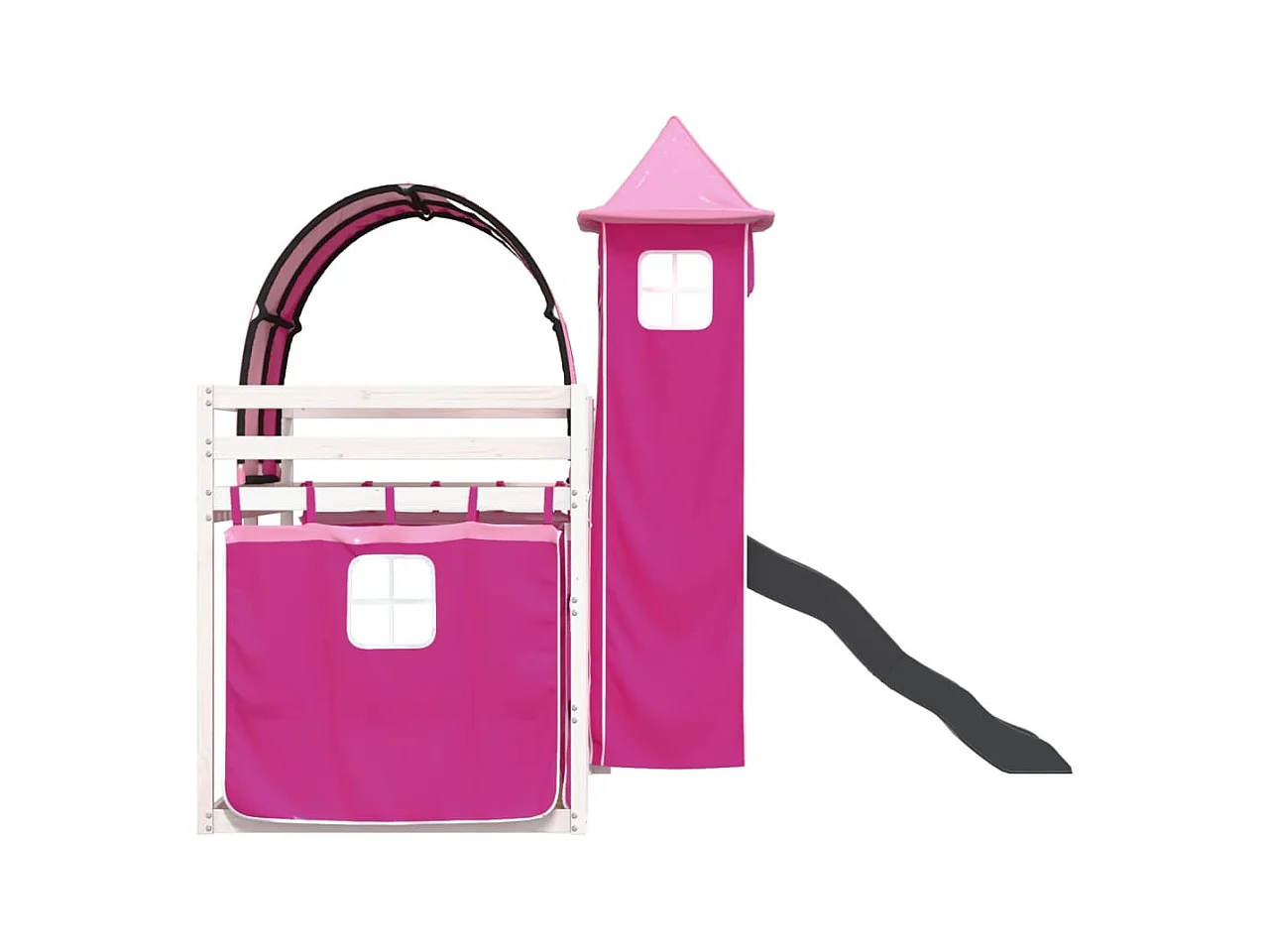 Lit superposé sans matelas avec toboggan et rideaux 90x190 cm