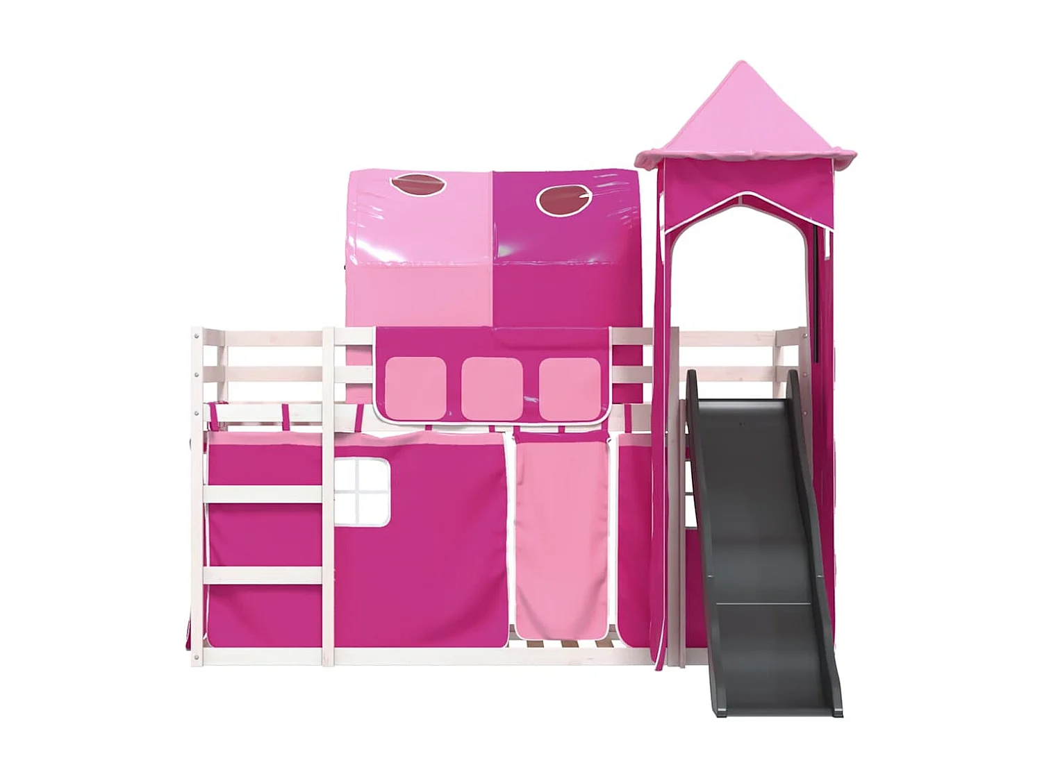 Etagenbett mit Rutsche und Gardinen Rosa 90x190 cm