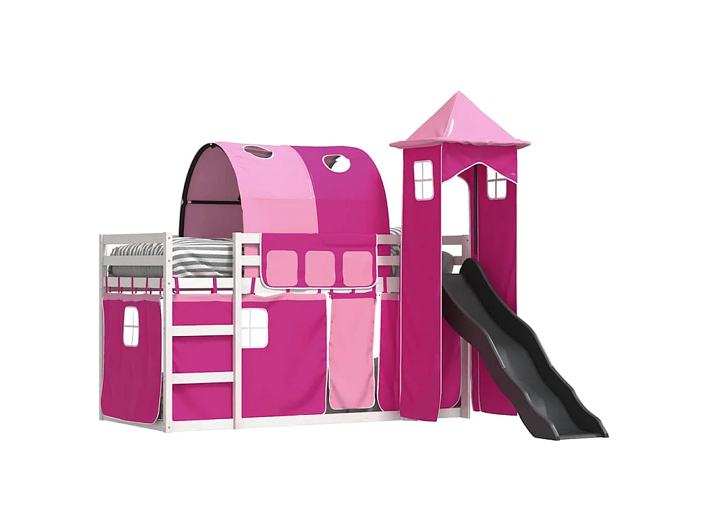 Lit superposé sans matelas avec toboggan et rideaux 90x190 cm