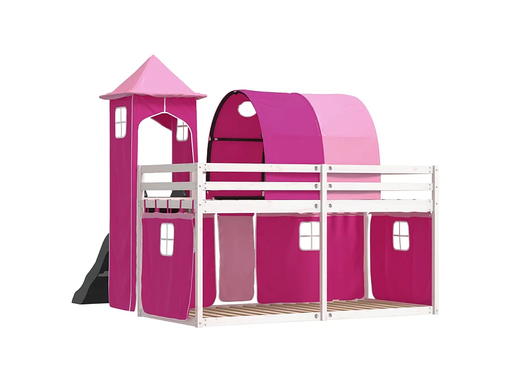 Lit superposé sans matelas avec toboggan et rideaux 90x190 cm