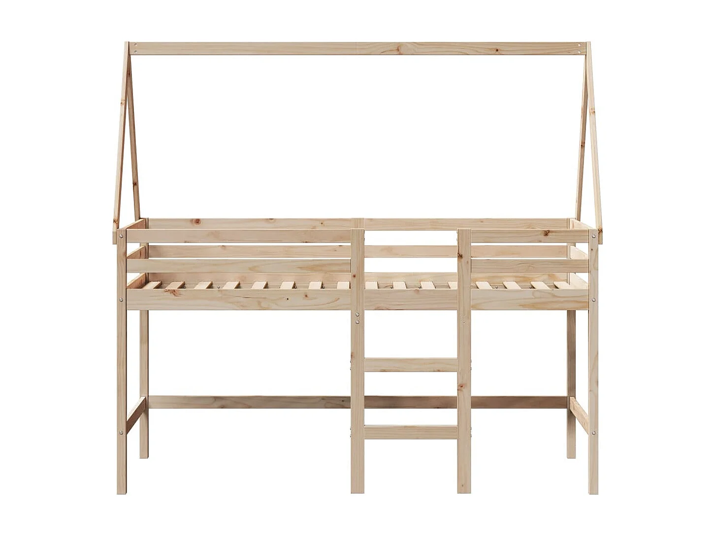 Hochbett mit Leiter und Dach 90x200 cm Massivholz Kiefer