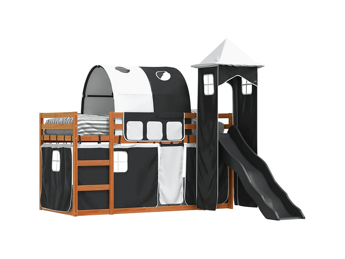 Lit superposé sans matelas avec toboggan blanc noir 90x200 cm