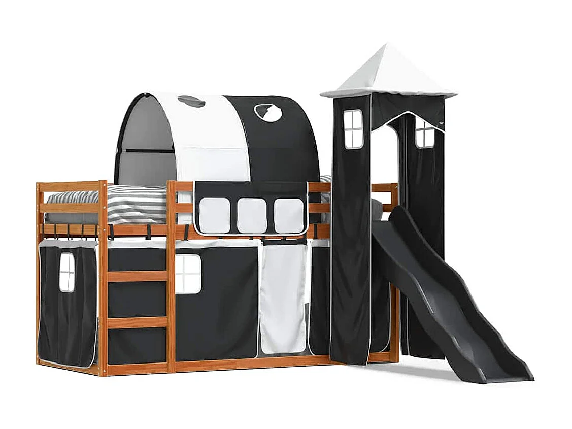 Lit superposé sans matelas avec toboggan blanc noir 90x200 cm