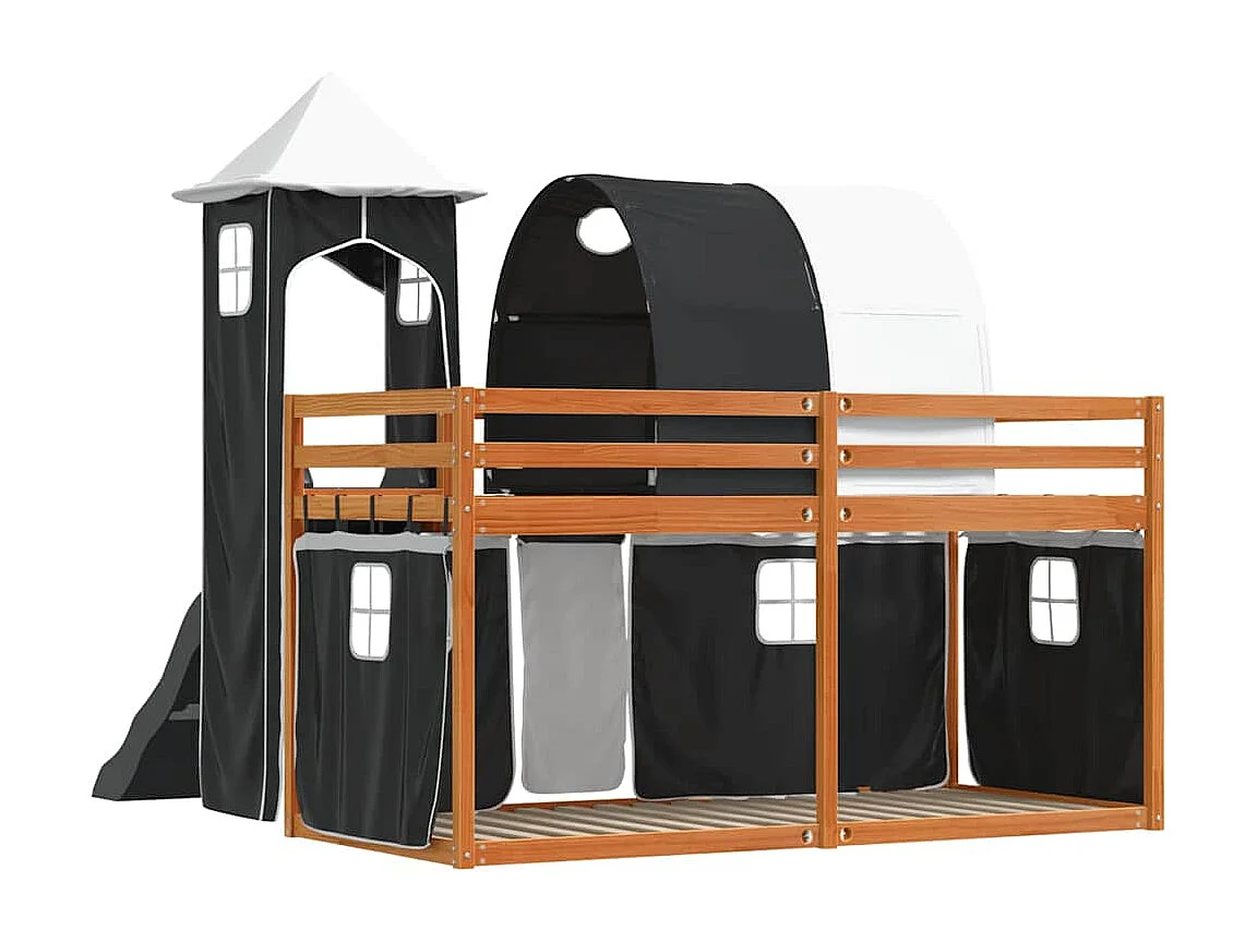 Lit superposé sans matelas avec toboggan blanc noir 90x200 cm