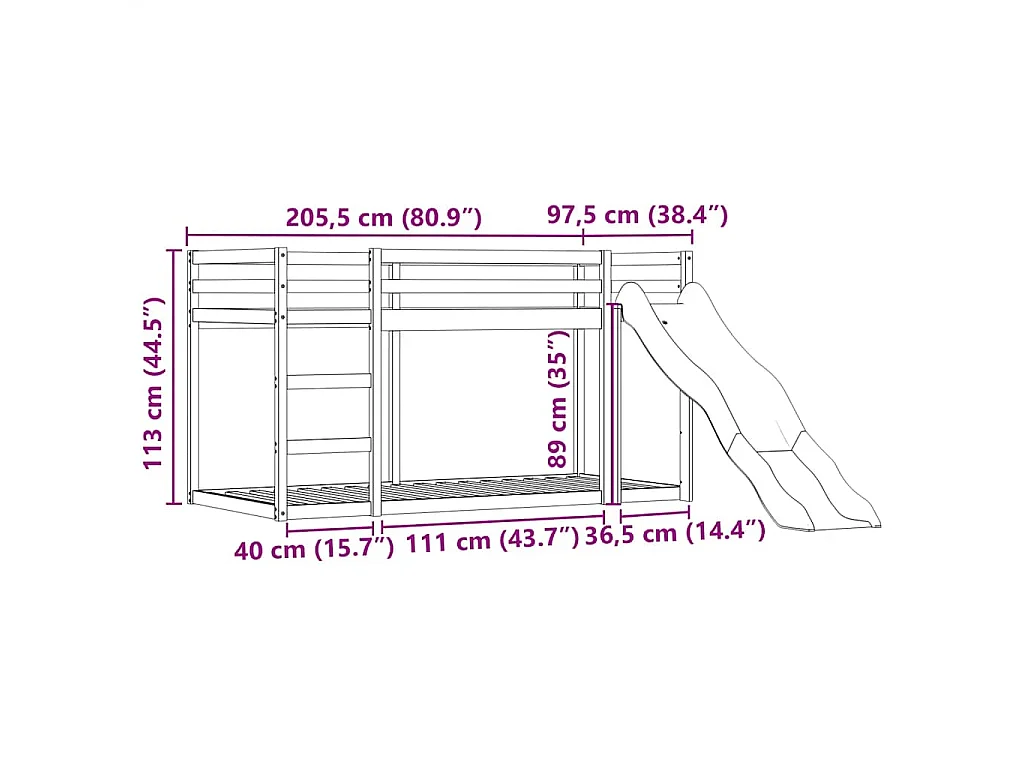Letto a Castello con Scivolo e Tende Bianco e Nero 90x200 cm