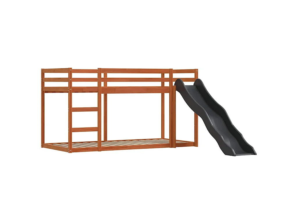 Letto a Castello con Scivolo e Tende Bianco e Nero 90x200 cm