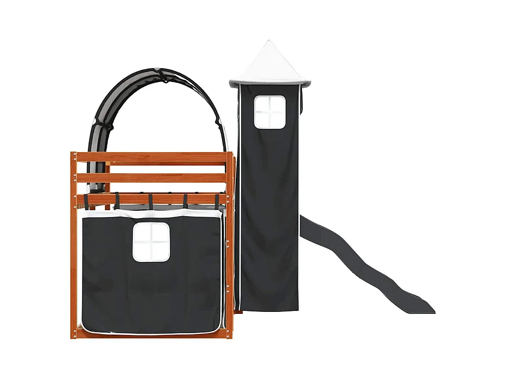 Letto a Castello con Scivolo e Tende Bianco e Nero 90x200 cm