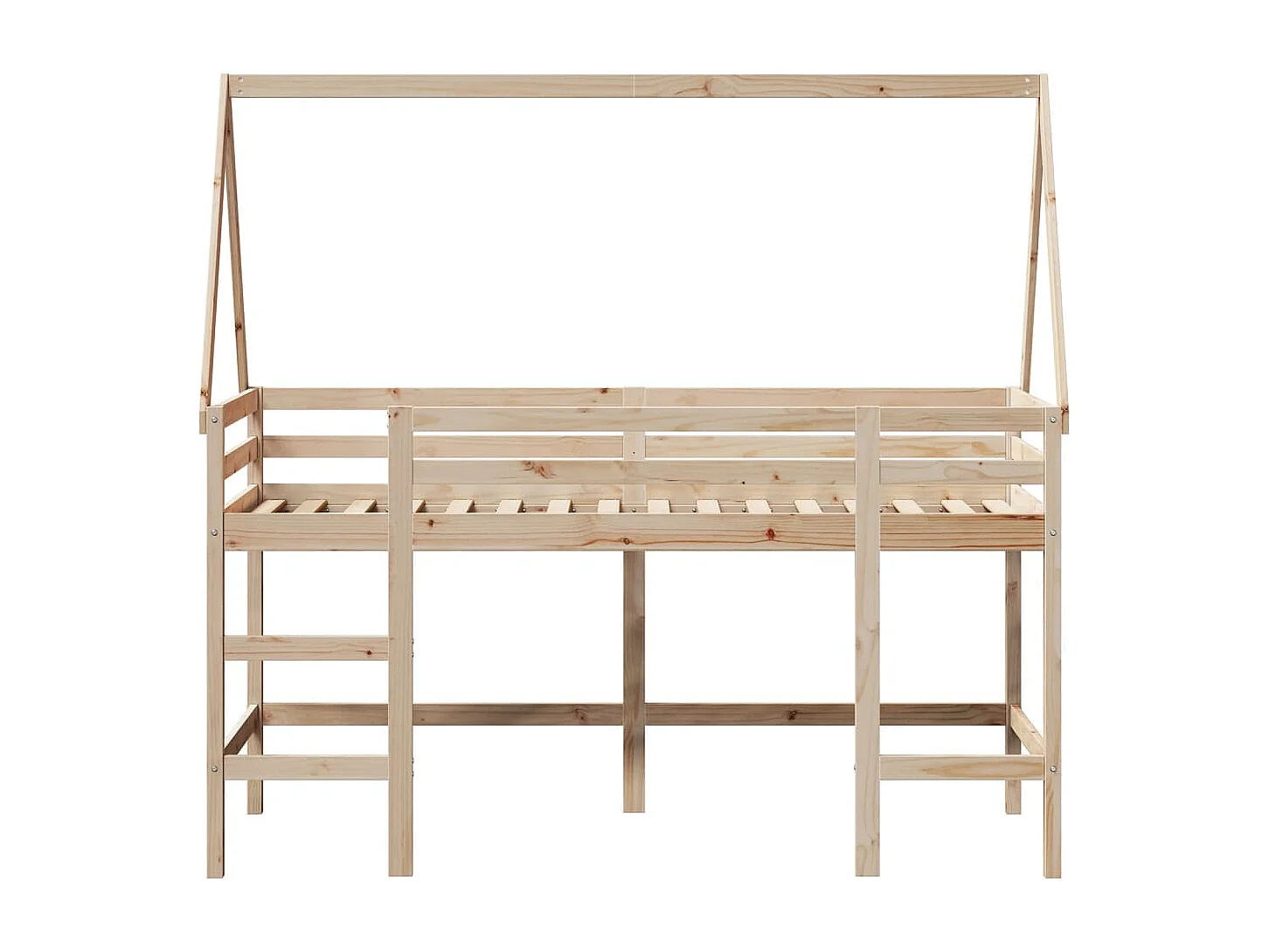 Hochbett mit Leiter und Dach 90x200 cm Massivholz Kiefer