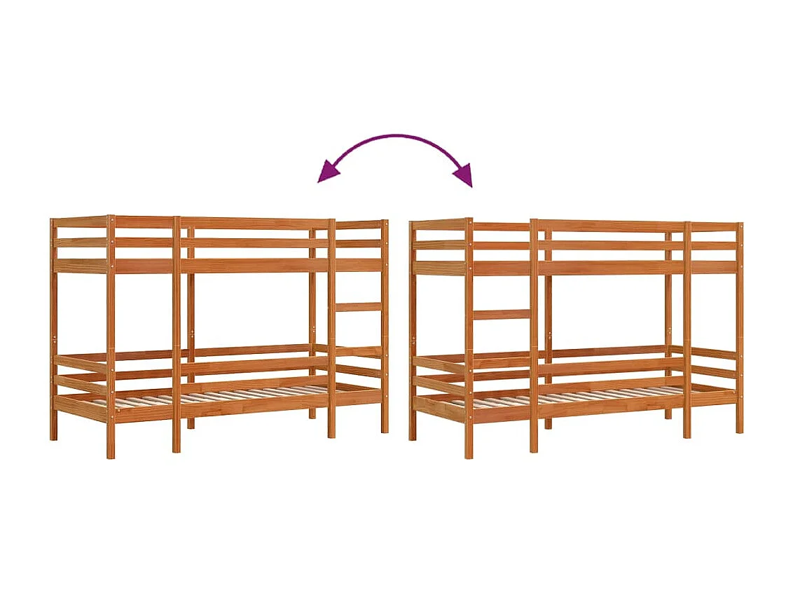 Lit superposé sans matelas cire marron 90x190 cm pin massif