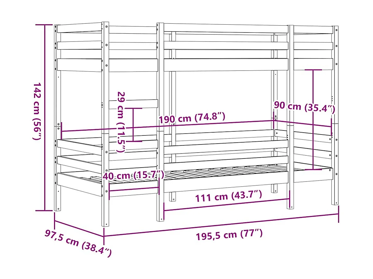 Etagenbett Wachsbraun 90x190 cm Massivholz Kiefer